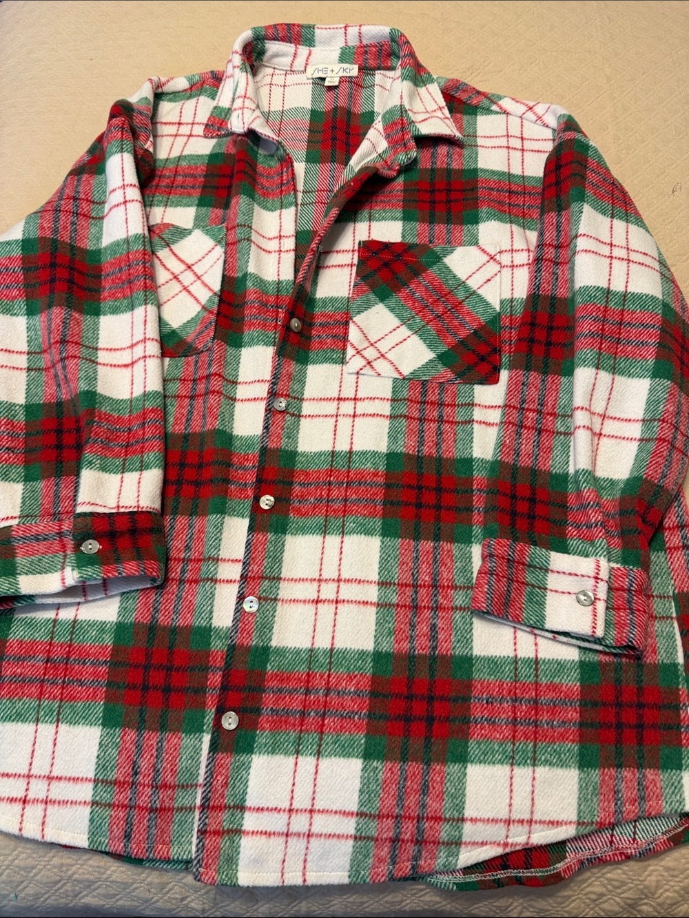 Plaid Flannel Button-Up shacket Red & Green